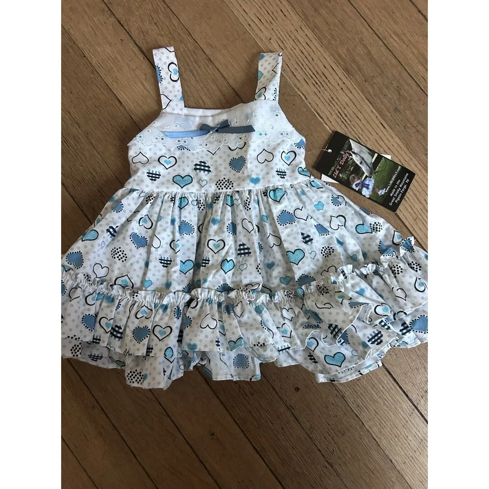 Lid'l Dolly's White Lace Bow Dress Size 1T 12 Months Baby USA Ruffle Blue Hearts